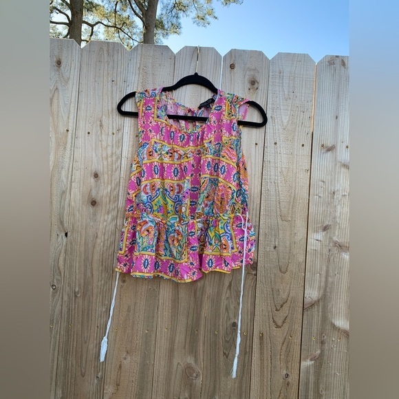 Small Rachel Zoe bright pink paisley sleeveless top w drawstring waist fairy - Picture 1 of 5